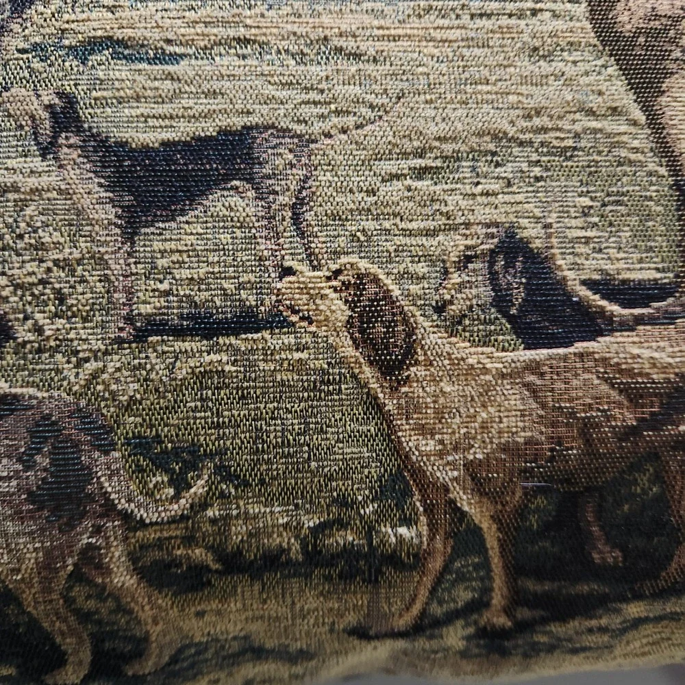 Ashford Court Vtg Set of 2 Equestrian Fox Hunt Tapestry Pillows Hounds Horses